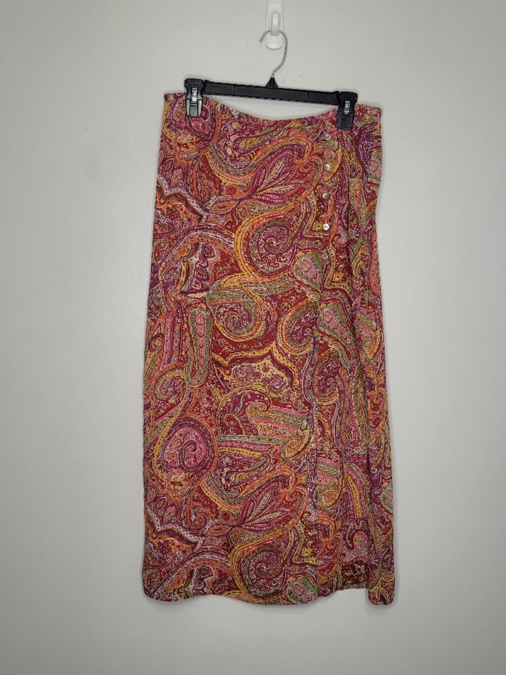 JH Collection pink orange paisley print straight quirky artsy midi skirt 12